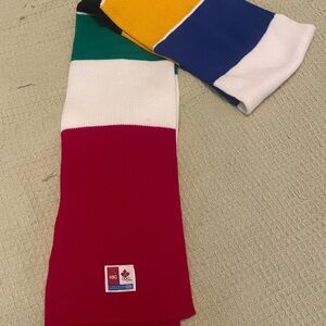 Multicolor Striped Knit Scarf - Red, Green, Blue, Yellow, White